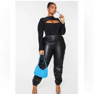 Plus Black Faux Leather Cargo Pants